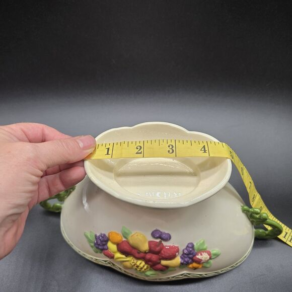 Vintage Porcelain Double Handle Jardiniere Planter Fruit MCM Footed - Picture 14 of 16